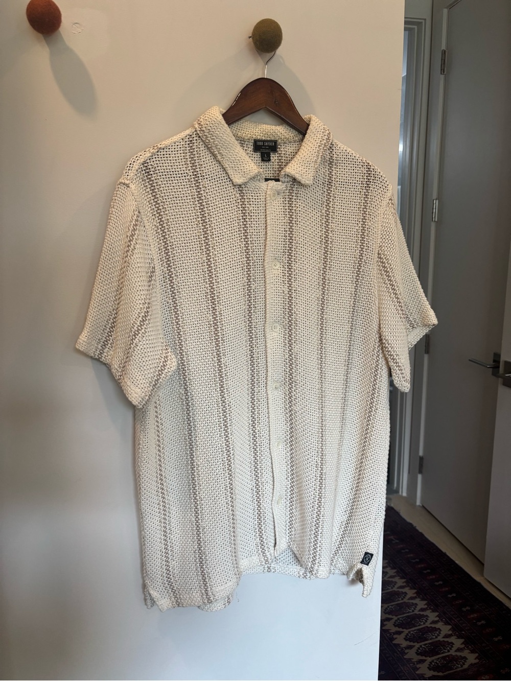 Todd Snyder Men’s Cream Short-Sleeve Button-Down Knit Shirt